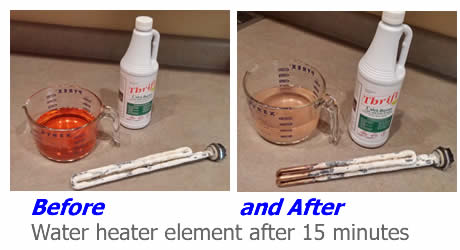 Water heater element soaking in Calcibuster